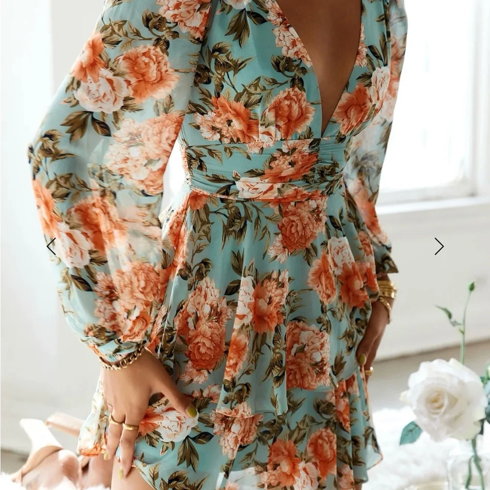Hello Molly Miami Loves Dress Mint- V-Neck Ruffle Dress - Picture 7 of 13